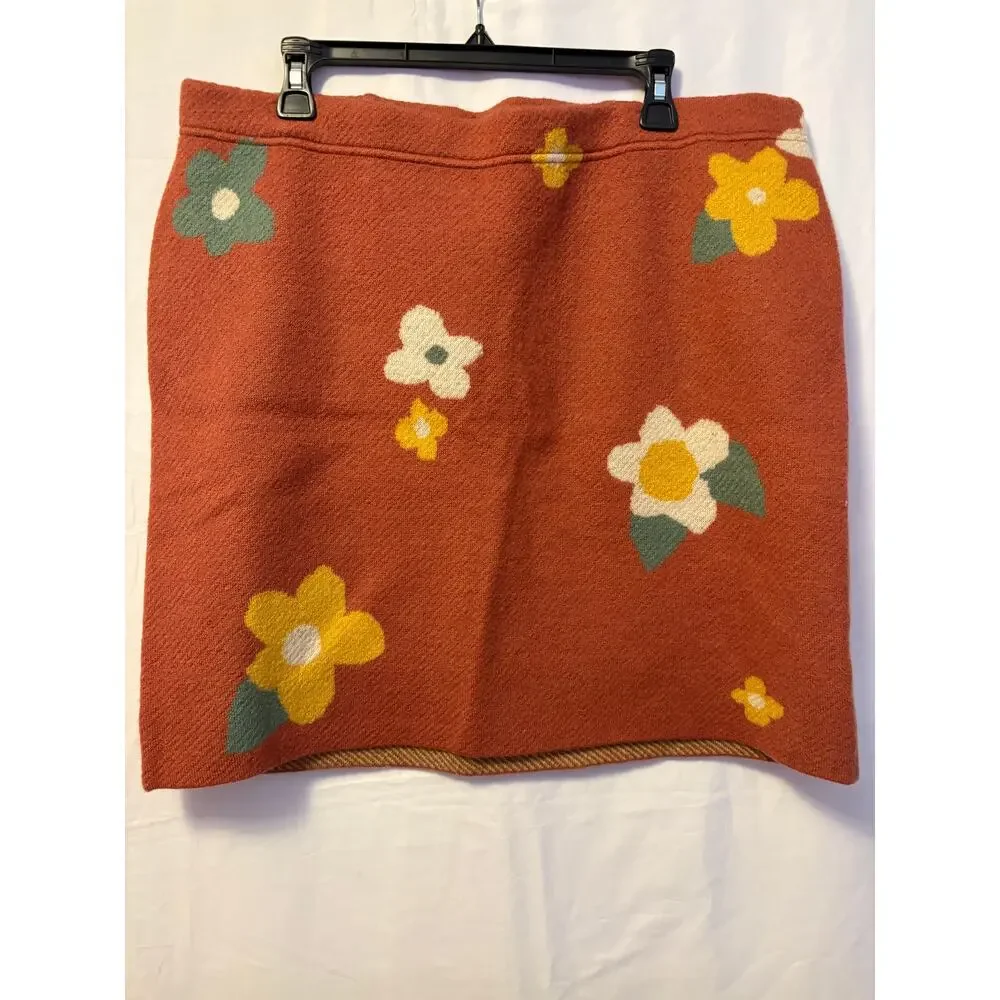 New Toad&Co Wool Merino Heartfelt Sweater Mini Skirt Orange Pull-On Sz XL